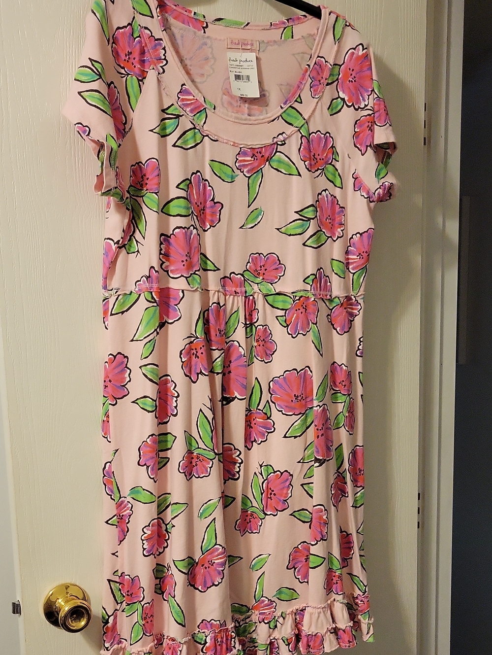 NWT Fresh Produce Pink Floral Dress with Green Leaves